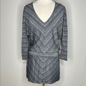 Athleta Gray Sparklelust Striped V Neck Dress Medium
